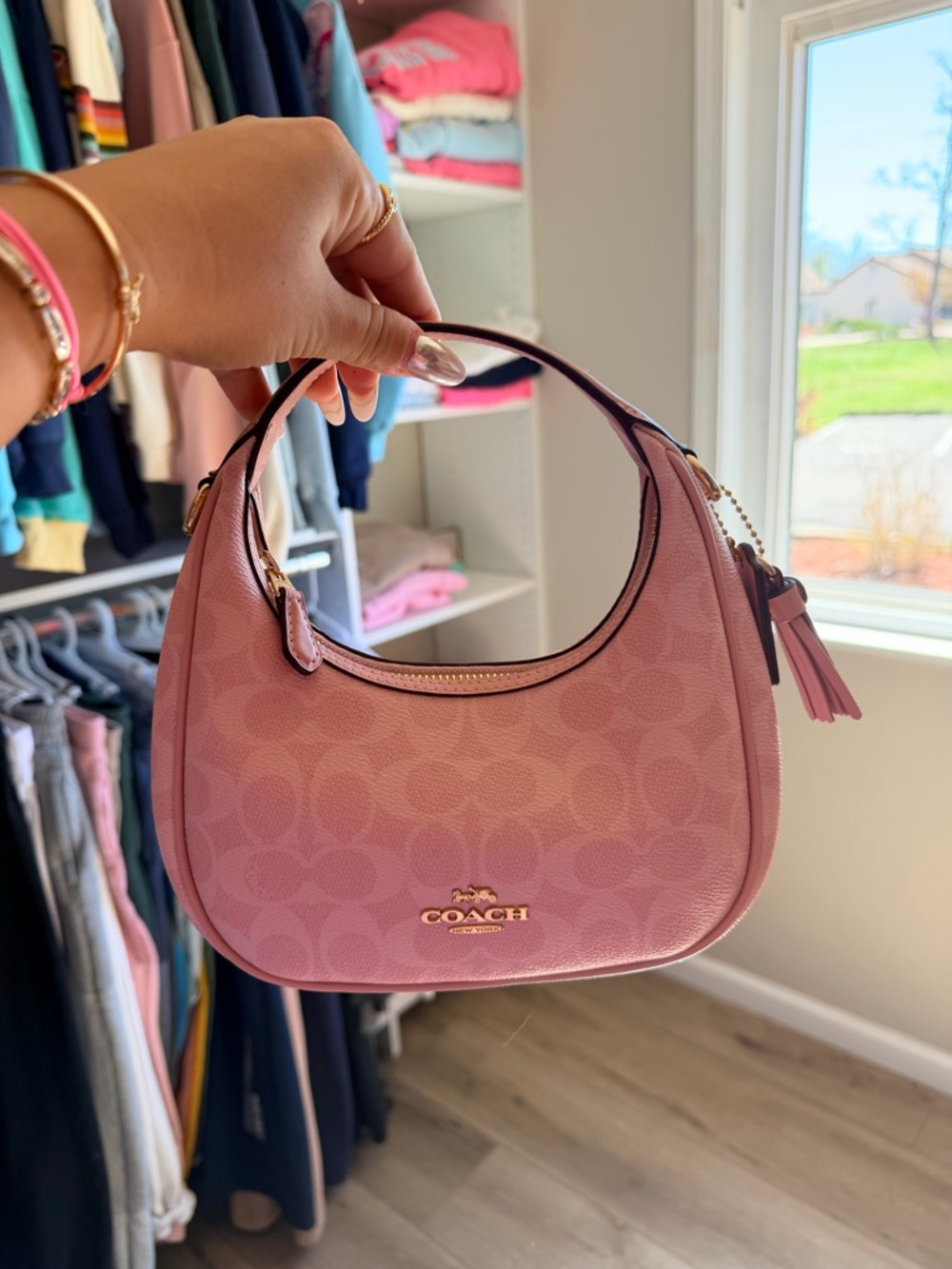 COACH Pink Signature Small Hobo Bag